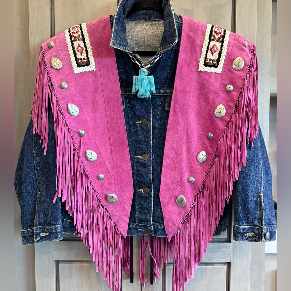 Fringe Suede Shawl with Beaded accents- Vintage